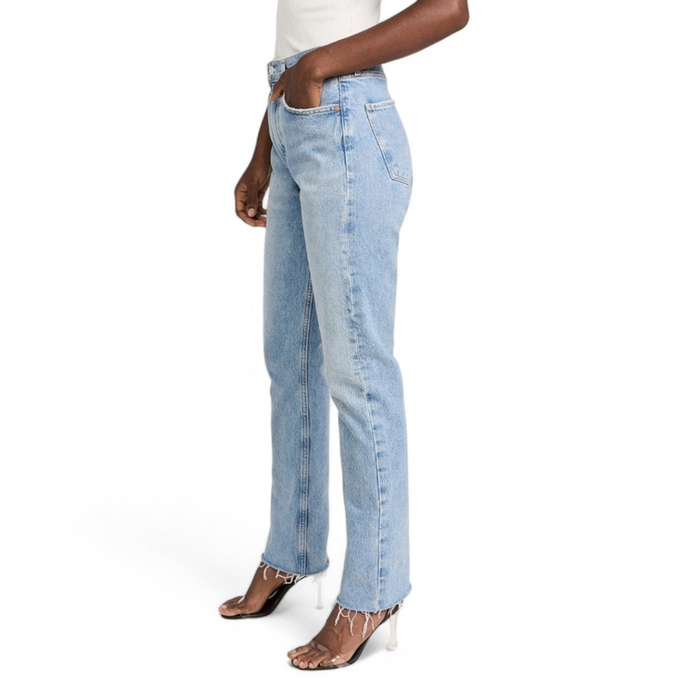 AGOLDE Women's Sz 31 Cherie High Rise Straight Leg Merit Raw Hem Jeans - Light - Picture 4 of 16